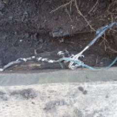 Existing low voltage wiring coming up in to the vege patch after a 20m run under the lawn.